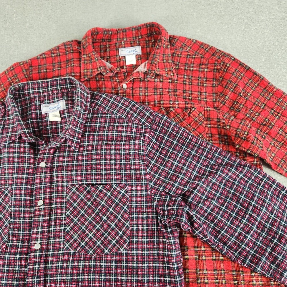 Lot 2 VTG Mens Large Haband Casual Joe Flannel Shirts Plaid Pearl Snap Western